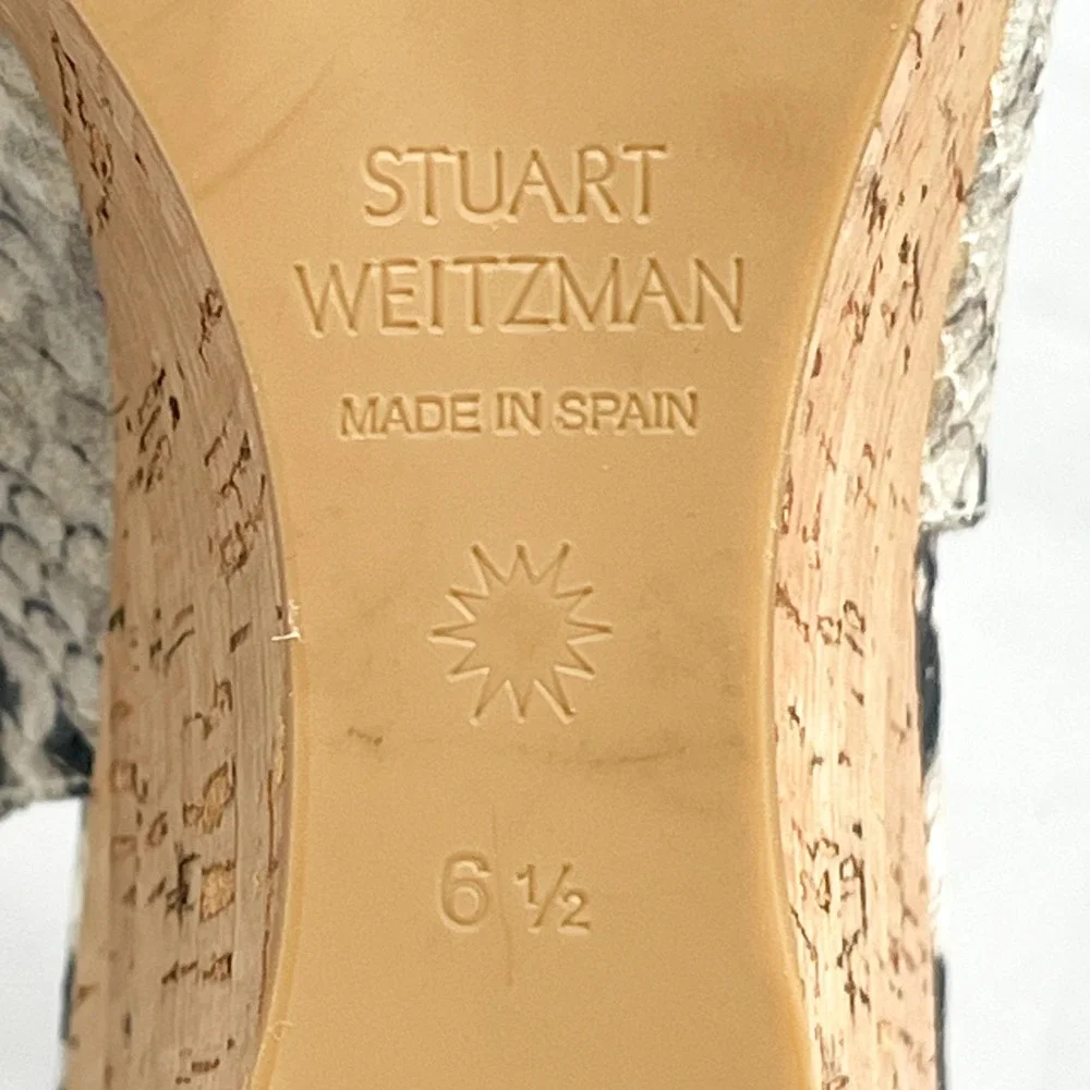 Stuart Weitzman Womens 6.5 Jean Sandals SnakePrint Cork Wedge Platform Slingback - Picture 6 of 11